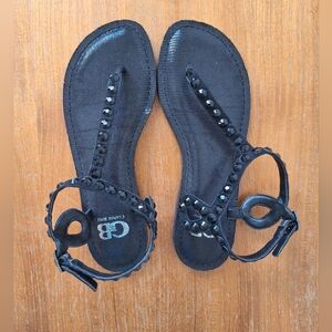 Gianni Bini Embellished Flip Flops Thong Sandals Studded Leather Rock Edgy NEW